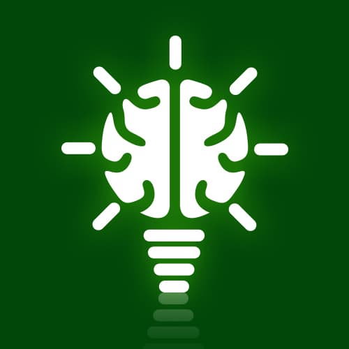 Glowing brain-lightbulb icon